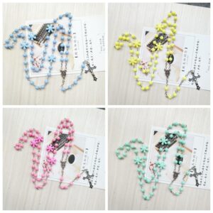 Komi Colourful 6mm Rosary Cross Pendant Necklace Religious Rosary Necklace for Pary