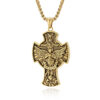 KOMI Mens Cross Necklace Vintage Stainless Steel Saint Michael Archangel Sword Cross Pendant Necklace for Men Box Chain