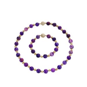 KOMI 10mm Natural Purple Cloud Mother Necklace Bracelet Jewelry Combination