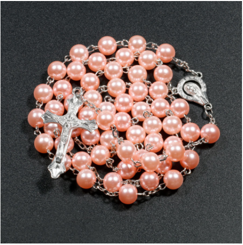 Pearl Order Color Jesus Cross Christ Maria Stock Necklace for Pray Hot Sell Rosary Plastic 2019 Necklaces Alloy Color Long Time