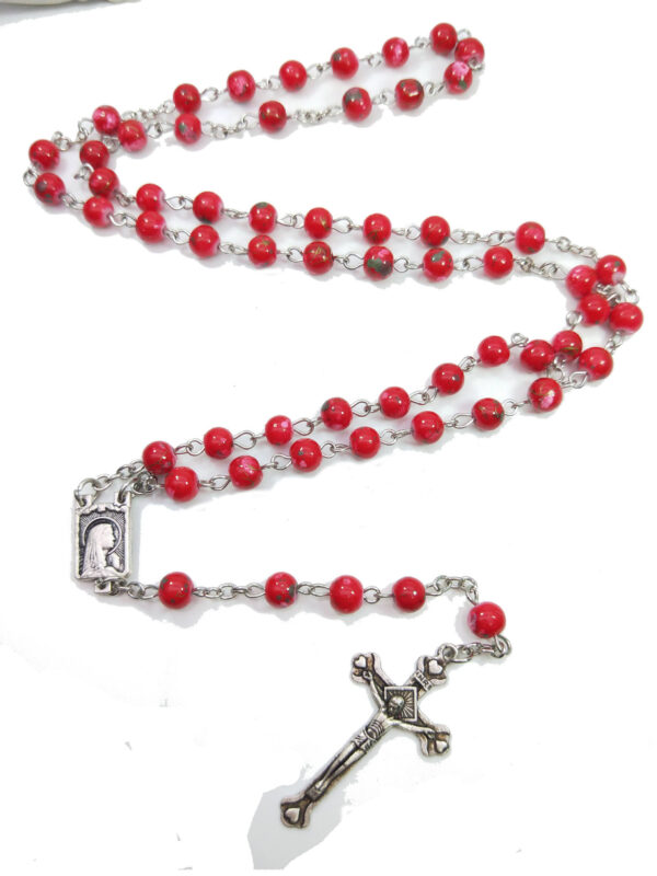 Komi Komi Wholesales Religious Gift Red Glass Beads Necklace Virgin Mary Cross Pendant Rosary Necklace