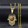 KOMI Fatima Hand Pendant Women Men Stainless Steel Necklace Gold Plated Natural Stone Necklace
