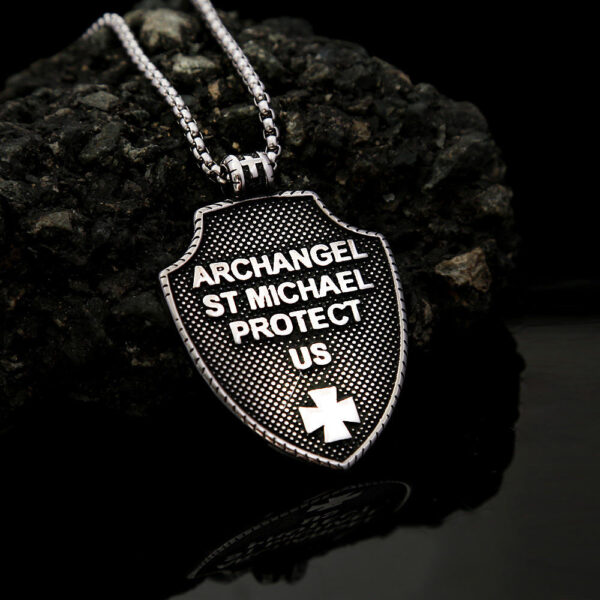 855bf34618ce909891794e709c10314c_He1de54e4cd70427c86ef3ef073206aa20_avif=close&webp=close KOMI Saint Michael Stainless Steel Angel Cross Shield Vintage Religious Necklace