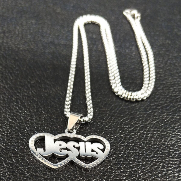 KOMI Religious Statement 18K Gold Plated Stainless Steel Double Heart with Faith Letter Jesus Pendant Necklaces for Women Men