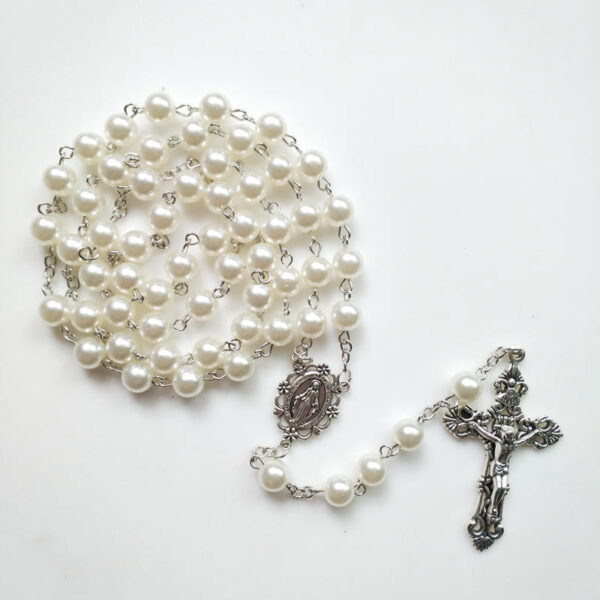 Komi Hot Selling Pearl 8MM Beads Rosary Catholic Cross Necklace Religious Jewelry Wholesale
