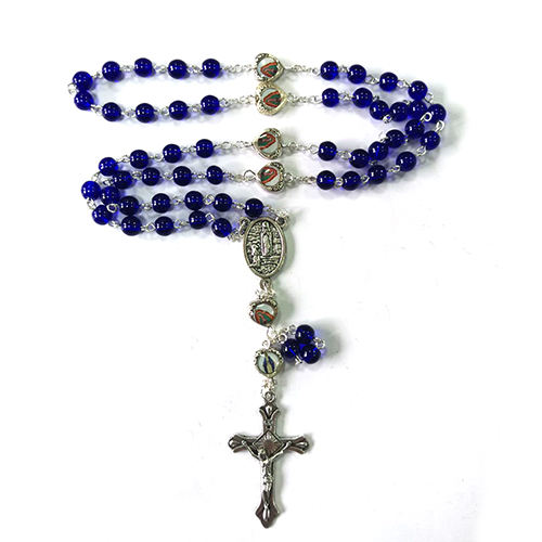 Komi 2024 Hot Sell Rosary 6mm Glass Necklaces Religious Rosary Jesuss Cross Maria Medal Necklace for Pary