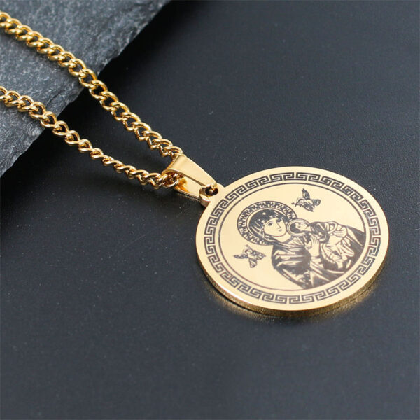 KOMI Stainless Steel Miraculous Medal Pendant Necklaces Virgin Mary Round Coin Pendant Titanium Long Chain Necklace in 24 Inch
