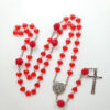 Komi Hot Sell Red Heart Cross Necklace 59 Rosary Beads Long Alloy Maria Pendant Necklaces