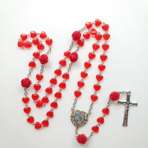 Komi Hot Sell Red Heart Cross Necklace 59 Rosary Beads Long Alloy Maria Pendant Necklaces