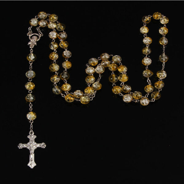 KOMI 8mm Plastic Crack Bead Necklace Rosary Cross Necklace Religious Bead Necklace
