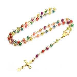 Komi Wholesales Christian Rose Beads Rosary Crucifix Virgin Mary Pendant Rosary Necklace
