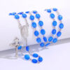 2023 Komi Wholesales Religious Rosary Blue Plastic Beads Prayer Women Jesus Cross Pendant Jewelry Rosary Necklace