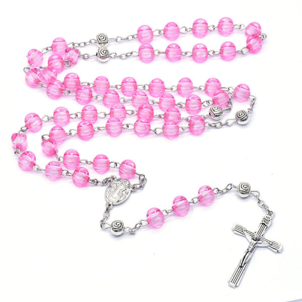 8e76de2010a01ec49ee5e91f64bdf888_Hf2f942bcc3e1495b9f1021baba777959I_avif=close&webp=close Komi Wholesale Religious Pink Crystal Rose Beads Praying Our Lady Medal Jesus Cross Pendant Jewelry Rosary Beads Necklace