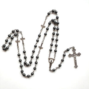 Komi Whosale Religious Jewelry 6mm Hematite Rosary Beads Cross Pendant Necklaces
