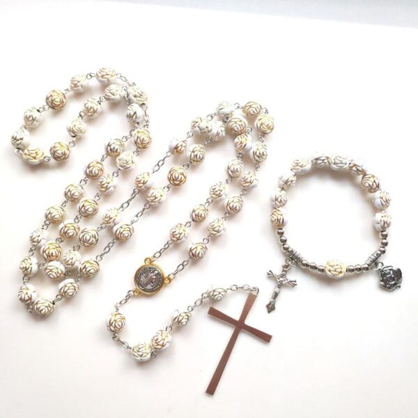 Komi 2023 Hot Sale Gold Rosary Beads Cross Necklaces Religious Prayer Bracelet Jewelry