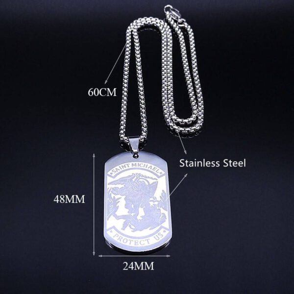KOMI Archangel Saint Michael Necklace Stainless Steel Rectangle Religious Pendant Necklaces Saint Shield Necklace for Men Gifts