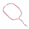 Komi Children's pink Cross Necklace Natural Wood Beaded Church Prayer Baptism Rosary Beads