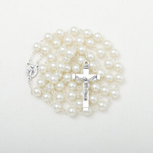 Komi Hot Selling Pearl 8MM Beads Rosary Catholic Cross Necklace Religious Jewelry Wholesale