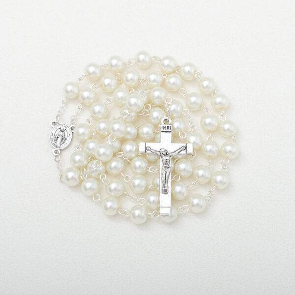 Komi Hot Selling Pearl 8MM Beads Rosary Catholic Cross Necklace Religious Jewelry Wholesale