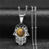 KOMI Fatima Hand Pendant Women Men Stainless Steel Necklace Gold Plated Natural Stone Necklace