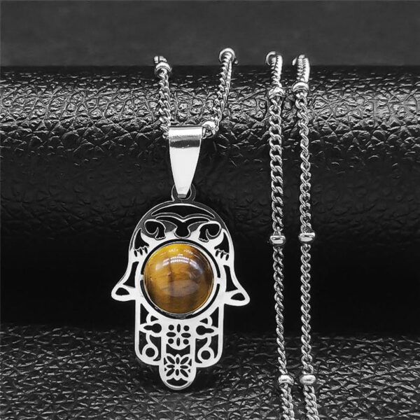 KOMI Fatima Hand Pendant Women Men Stainless Steel Necklace Gold Plated Natural Stone Necklace