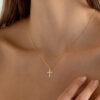 KOMI 18K Gold Plated Tiny Cross Necklace for Women Stainless Steel Chain Dainty Cubic Zirconia Cross Pendant Necklace for Girls