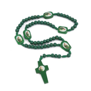 Komi Green Oval Wood Bead Necklace Frosted Stone Bead Cross Necklace Handmade Rope Woven Religious Necklace