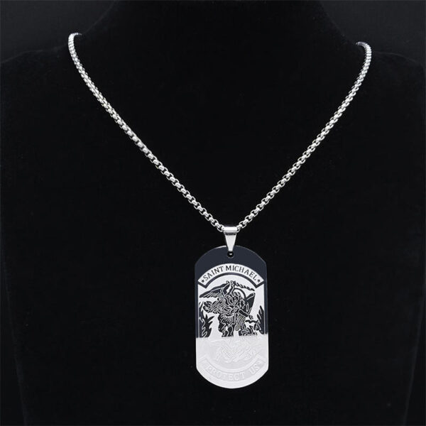 KOMI Archangel Saint Michael Necklace Stainless Steel Rectangle Religious Pendant Necklaces Saint Shield Necklace for Men Gifts