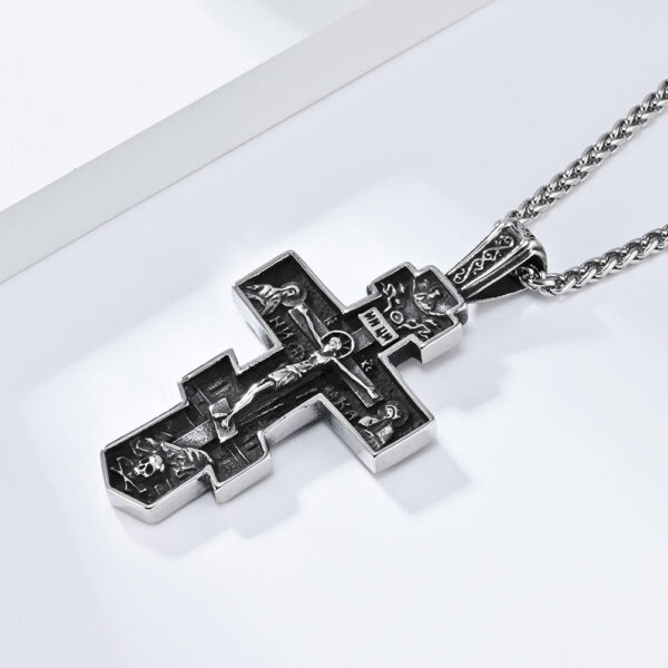 KOMI Cross Necklace for Men Vintage Silver Gold Stainless Steel Orthodox Cross Pendant Necklace for Men Boys Faith Prayer Gifts