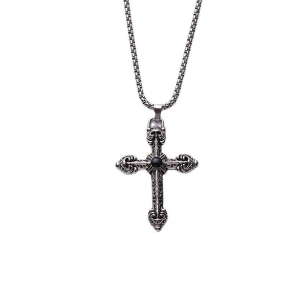 KOMI Men Women Vintage Religious Rhinestone Cross Pendant Necklace Fashion Punk Sweater Chain Silver Cross Necklace Prayer Gift