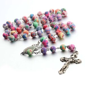 KOMI Hot Selling Polymer Clay Rosary Cross Pendant Necklace Religious Jewelry