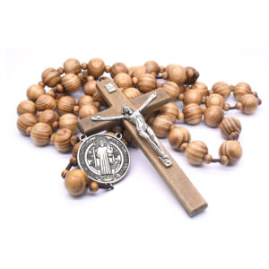 Decorative Pine Bead Hanging Wall Cross Rosary Necklace Decorated Cross Wall Rosary