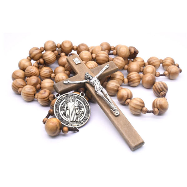Decorative Pine Bead Hanging Wall Cross Rosary Necklace Decorated Cross Wall Rosary