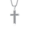 KOMI Cross Necklace for Men Black and White Checkerboard Gold Black Plated Stainless Steel Cross Pendant Necklace 24Inches Chain