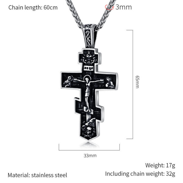 KOMI Cross Necklace for Men Vintage Silver Gold Stainless Steel Orthodox Cross Pendant Necklace for Men Boys Faith Prayer Gifts