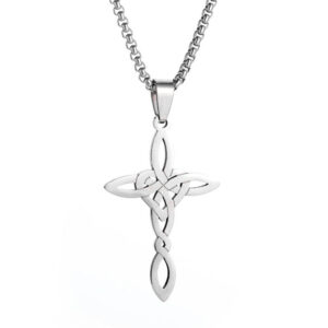 KOMI Irish Love Heart Knot Cross Necklace for Men Boys Stainless Steel Hollow Infinite Cross Pendant Necklace for Women Girls