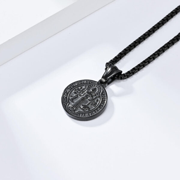 KOMI Saint Benedict Exorcist Necklace for Men Silver Black Gold Stainless Steel St.Benedict Medal Coin Pendant Necklace for Men