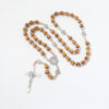 2024 Wooden Rosary Necklace Wooden Beads Saint Benedict Alloy Medal Rosary Necklace Jesus Cross Pendant Religious Prayer Jewelry