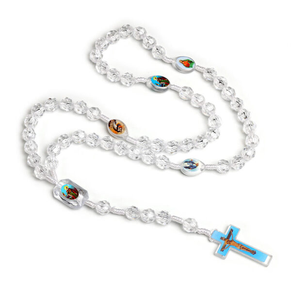 KOMI Cross Rosary Necklace White Map Beads Beads in Acrylic Catholic Rosary Necklace