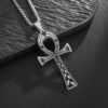 KOMI Stainless Steel Coptic Ankh Cross Pendant Necklace for Men Religious Ancient Egyptian Symbol Anka Cross Necklace for Women