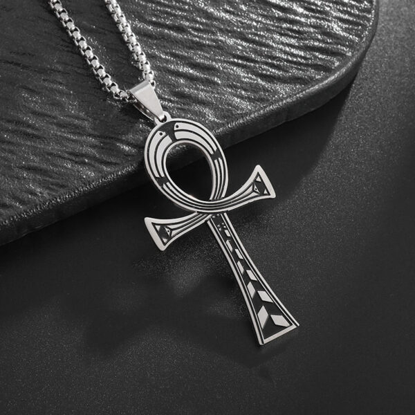 KOMI Stainless Steel Coptic Ankh Cross Pendant Necklace for Men Religious Ancient Egyptian Symbol Anka Cross Necklace for Women