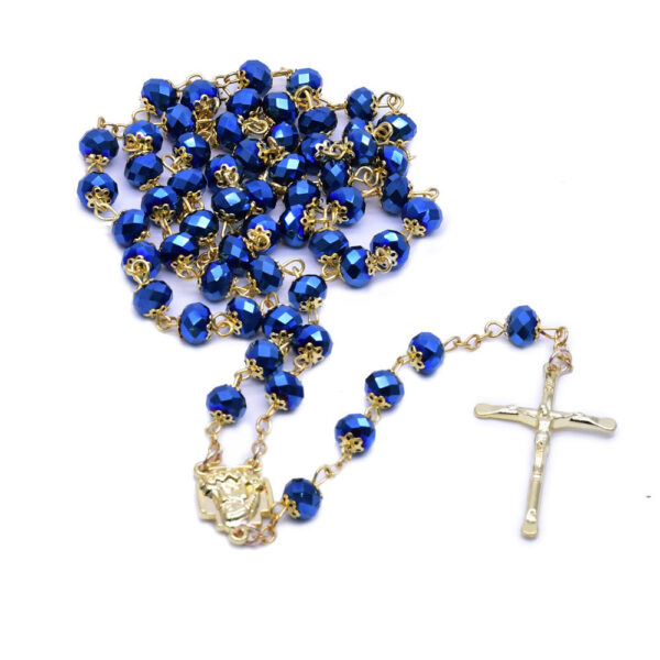 KOMI Catholic Rosary Beaded Necklace for Men Gold 4x6mm Black Crystal Beads Rosary Crucifix Cross Pendant Necklaces for Women