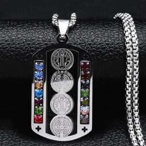 KOMI Stainless Steel Saint Benedict Medal Pendant Cross Border New Hip Hop Round Coin Diamond Necklace