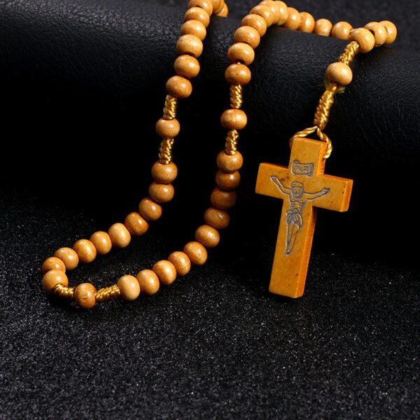 Komi Wholesale Dropshopping 6*7mm Wooden Rosary Beads Brand Necklace Pray Necklaces Pray Religious Jesus Beads Jewelry R-328