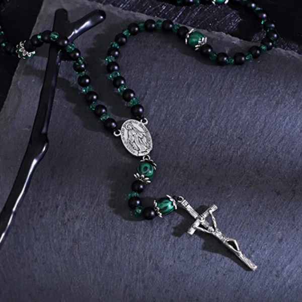 KOMI Cross Pendant Glass Beads Rosary Necklace for Women Men Religious Rosary Beads Jewelry Faith Prayer Beaded Necklaces Gift