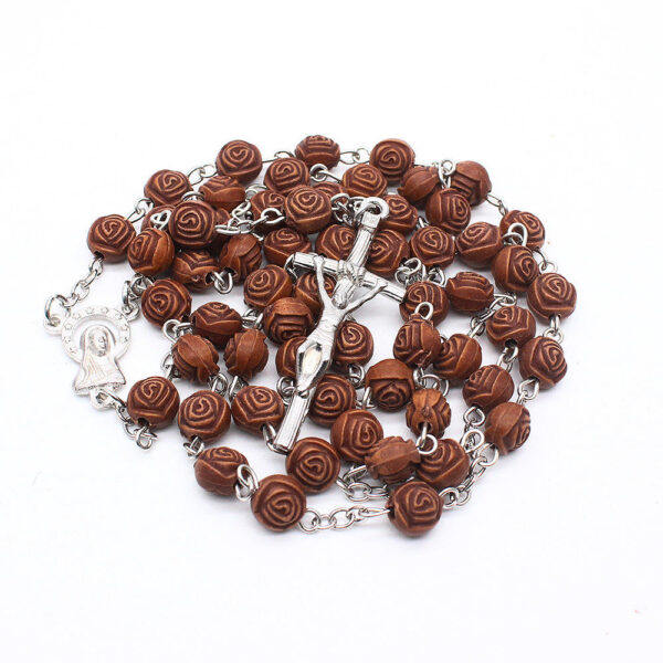 Komi Rose Rosary Vintage Religious Beads Jesus Cross Crucifix Pendant Prayer Jewelry Necklaces