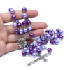 2024 Komi Catholic Two Colors Purple Pearl Beads Rosary Jewelry Para Rosarios Cross Pendant Necklace