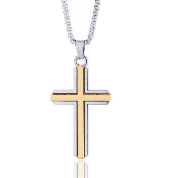 9b3ef3f1a9394b8a269b32348c562091_H2bd8e5b612f34d3ab97bc6f0b6cfce3dS_avif=close&webp=close KOMI Cross Necklace for Men Double Color Black Gold Stainless Steel Plain Cross Pendant Necklace for Men Women Wear Necklace