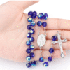 2024 Hot Sell Rosary Dark Blue Glass Crystal Jesus Cross Christ Maria Stock Necklace