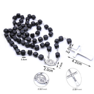 Komi Wholesales Square Black Wood Beads Cross Pendant Religious Jewelry Rosary Catholic Virgin Jesus Rosary Necklace